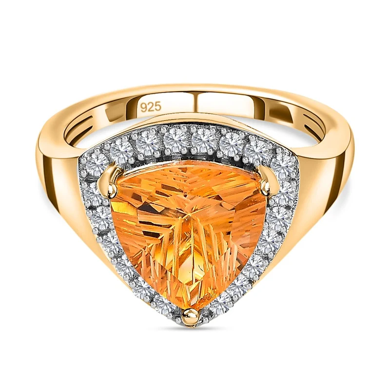 AA Serra Gaucha Citrin, Weißer Zirkon Ring, 925 Silber Gelbgold Vermeil, ca. 3.65 ct
