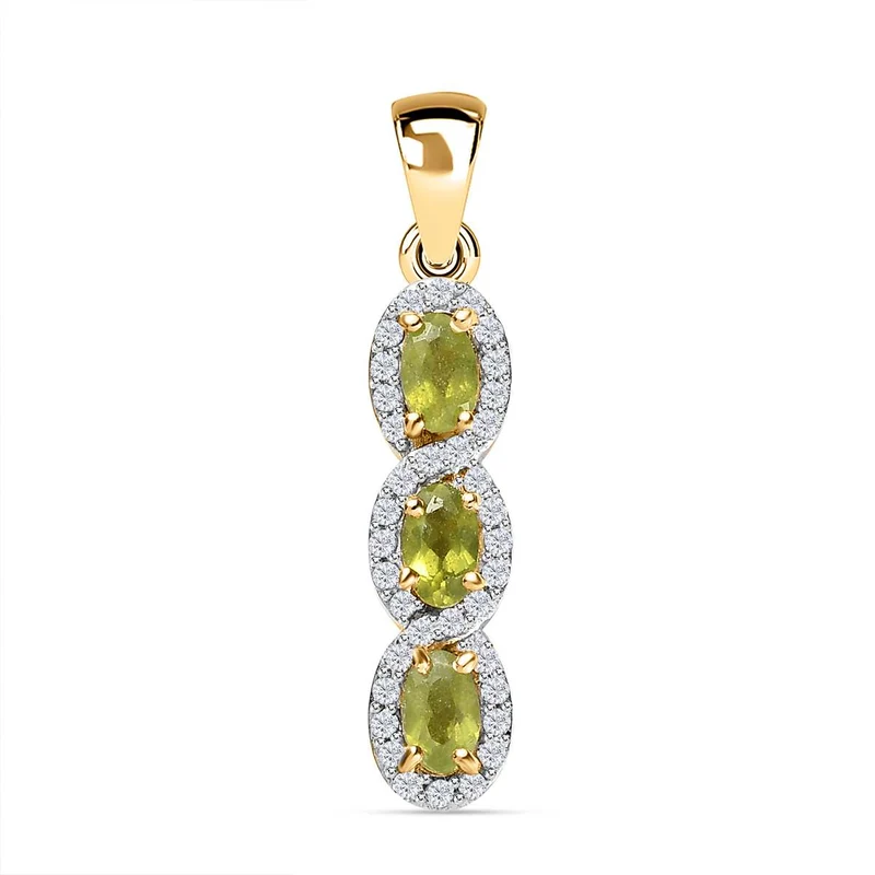 AA Natürlicher, italienischer Vesuvianit, Weißer Zirkon Anhänger, 925 Silber Gelbgold Vermeil, ca. 1.23 ct
