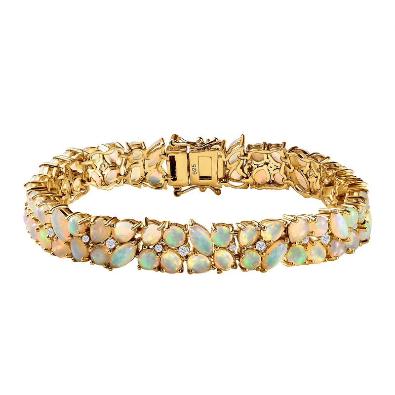 AA Natürlicher, äthiopischer Welo Opal Armband, ca. 19 cm, 925 Silber Gelbgold Vermeil, ca. 18.20 ct