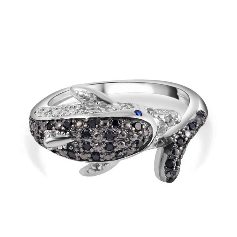Weißer Zirkon, Schwarzer Spinell Ring, 925 Silber, bicolor, , ca. 0.40 ct