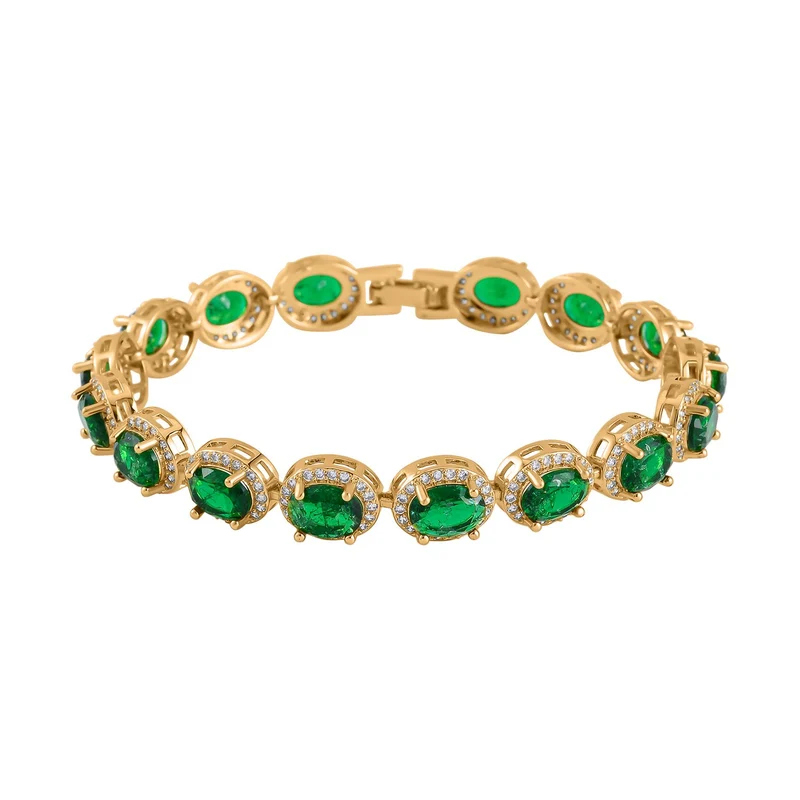 Rosa Saphir-Kristall, Weißer Zirkonia Armband, ca. 19 cm, Messing
