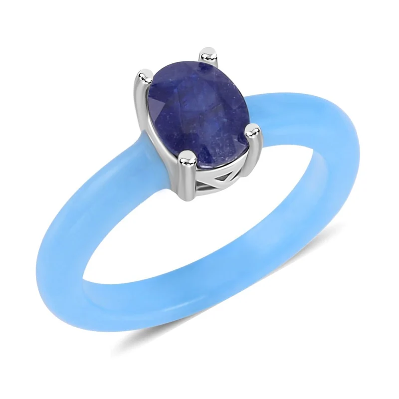 Blaue Jade, Masoala Saphir (Fissure gefüllt) Ringe 925 Silber rhodiniert ca. 8.10 ct