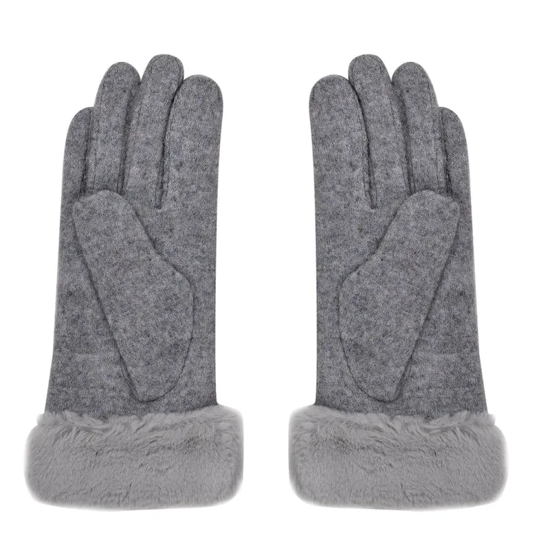 LA MAREY Kaschmirwolle Handschuhe mit Kunstfell Bordüre, Grau