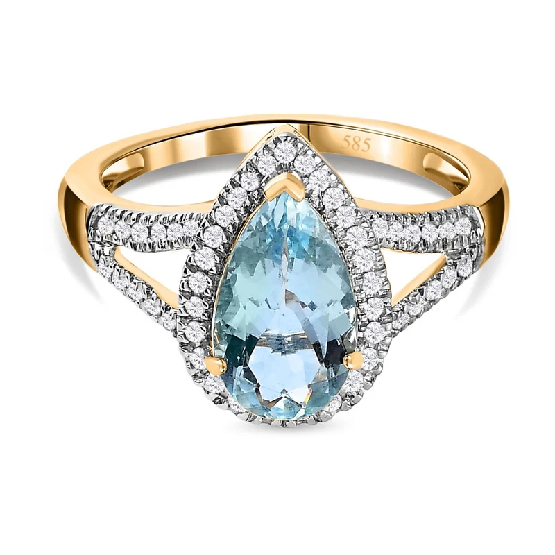 AAA Santamaria Aquamarin, Weißer Diamant Ring 585 Gold, ca. 2.51 ct