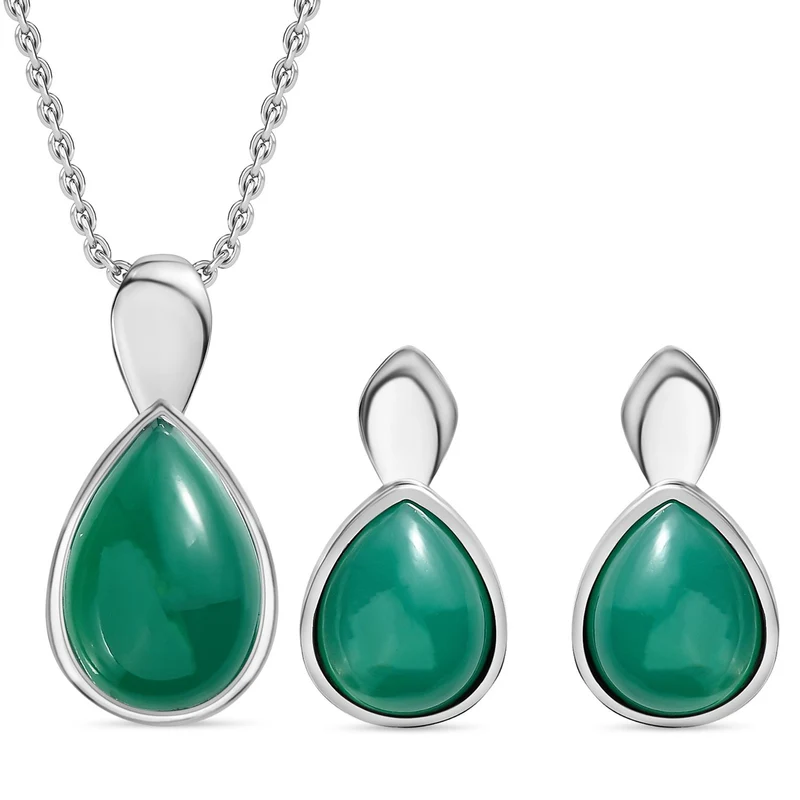 Blaues Türkis Schmuckset Edelstahl ca. 13,39 ct.