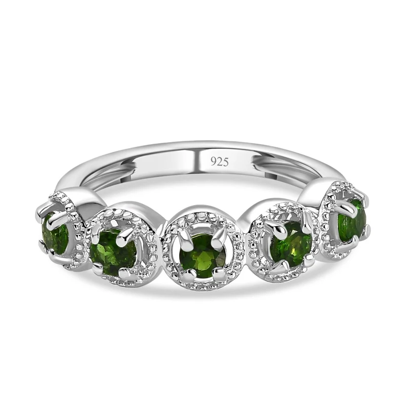 Natürlicher Chromdiopsid Ring, 925 Silber platiniert, ca. 0.72 ct