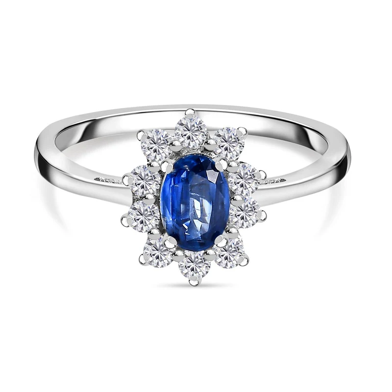 Kyanit, Weißer Zirkon Ring, 925 Silber platiniert, ca. 1.11 ct