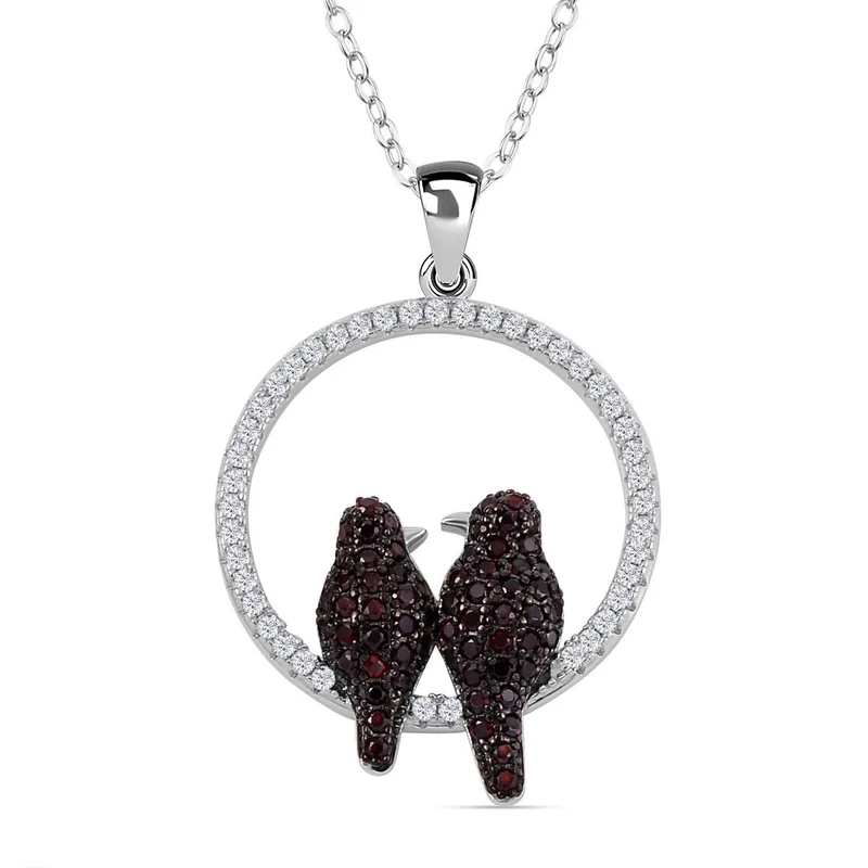 Weißer Zirkon, Roter Granat Schmuckset 925 Silber Zweifarbige Beschichtung und Edelstahl ca. 0.45 ct