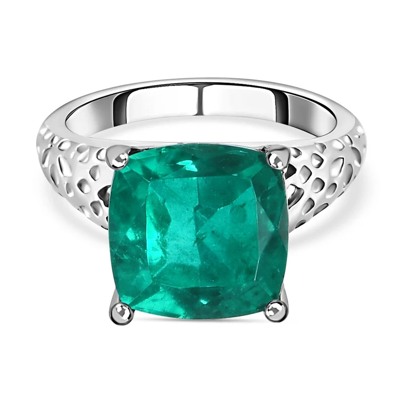 Smaragd-Quarz-Triplette Ring, Edelstahl ca. 5.37 ct