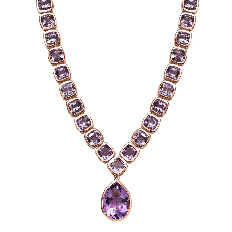 Rose De France Amethyst Halskette, ca. 45 cm, 925 Silber rosévergoldet, ca. 38.26 ct