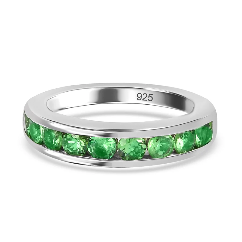 Tsavorite Granat Half Eternity Band Ring 925 Silber platiniert ca. 1,07 ct