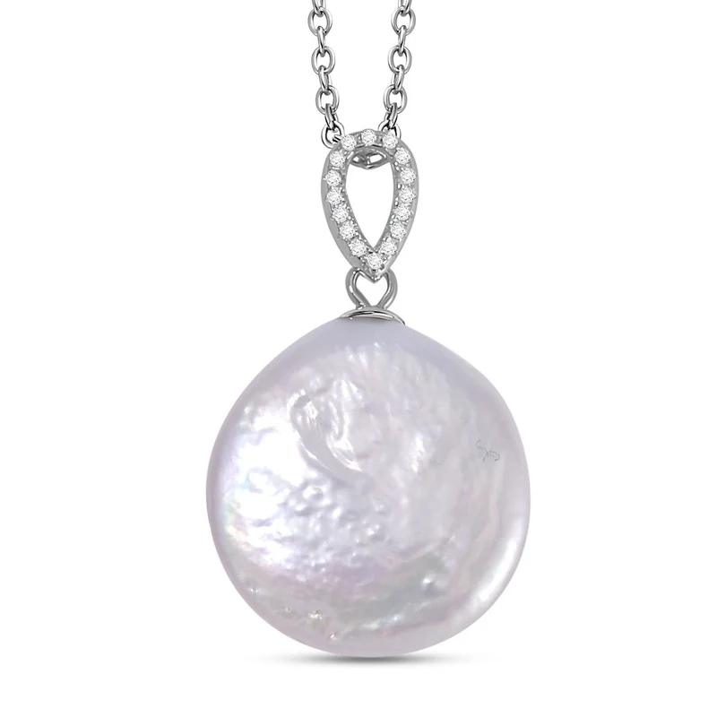 Weiße Keshi Perle, Weißer Zirkon Schmuckset 925 Silber, 925 Silber rhodiniert