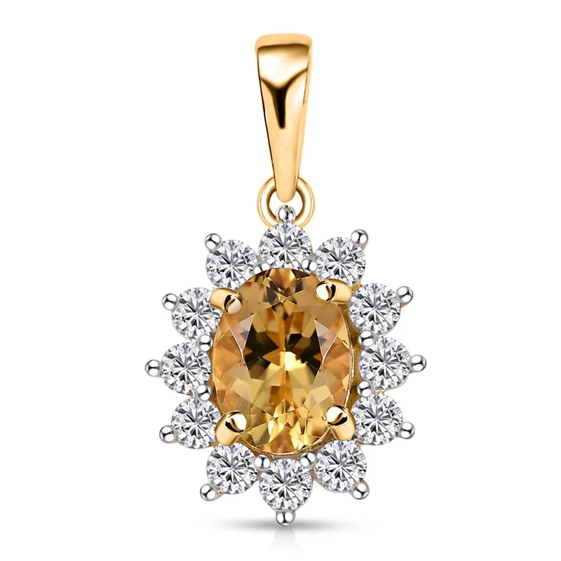 AA Premium Brasilianischer Heliodor, Weißer Zirkon Anhänger 925 Silber 750 Gelbgold Vermeil ca. 1,97 ct.
