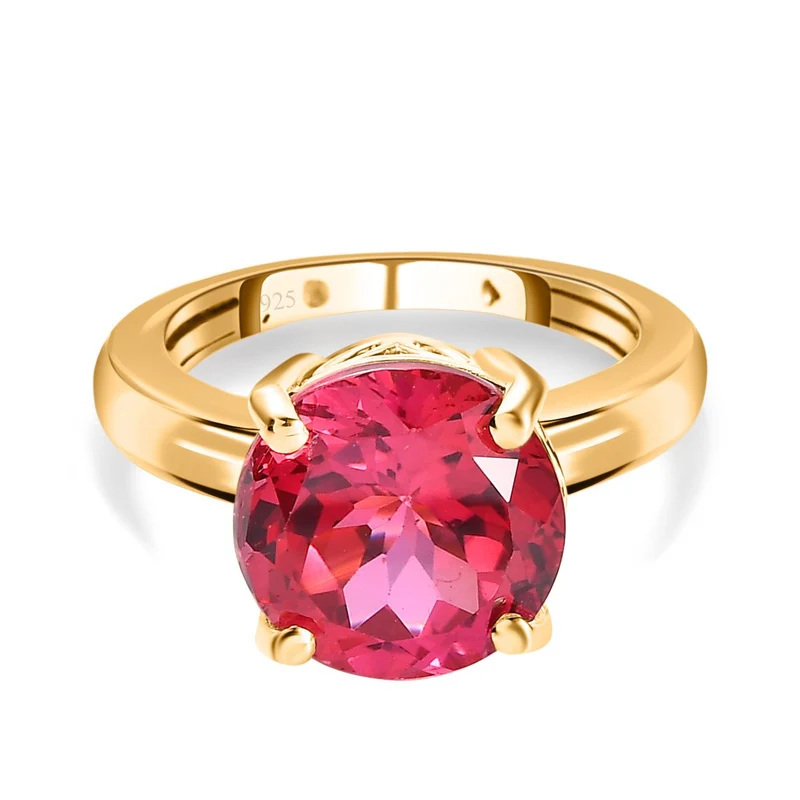 Lab Created Padparadscha-Saphir Ring, 925 Silber Gelbgold Vermeil ca. 7.07 ct