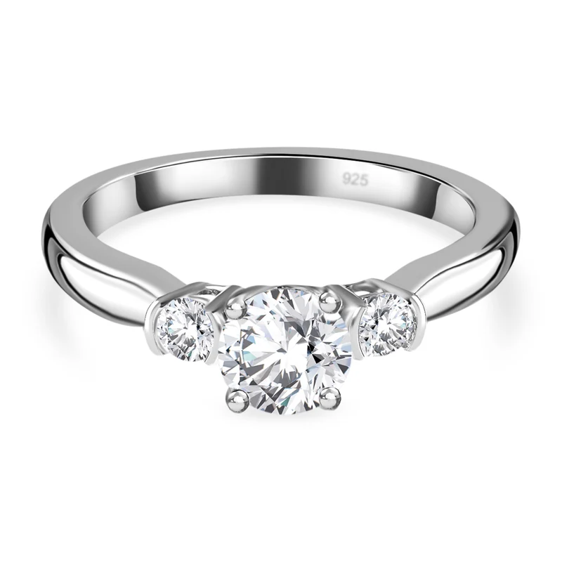 Weißer Moissanit 3-Stein-Ring, 925 Silber rhodiniert ca. 0,95 ct