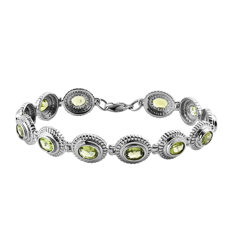 Natürliches Peridot Armband, ca. 20 cm, Edelstahl ca. 9.88 ct