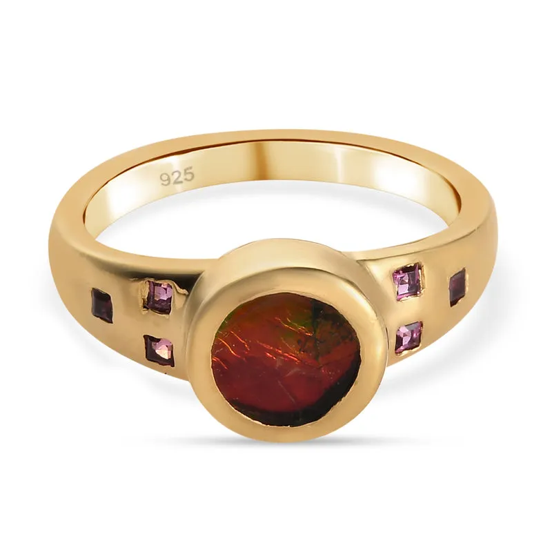 Ammolit und Rhodolith Granat Ring, 925 Silber Gelbgold Vermeil ca. 1.31 ct
