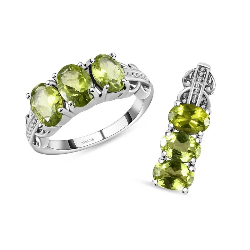 Peridot Schmuckset Edelstahl ca. 4,50 ct.
