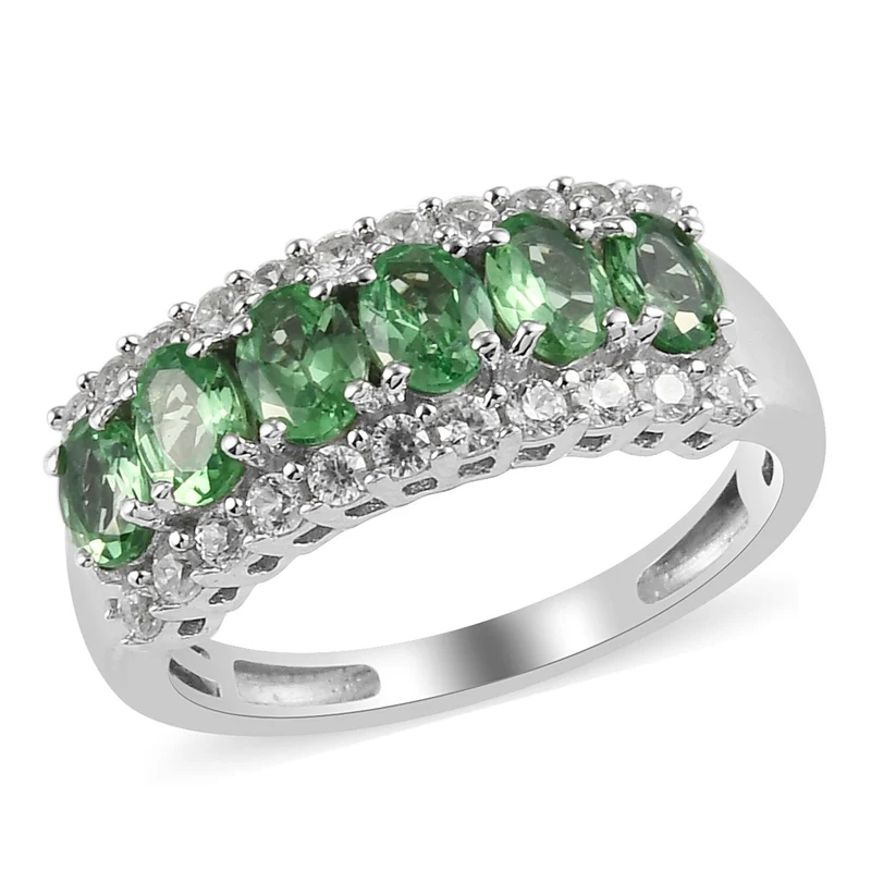 Tsavorite Granat Ring 925 Silber platiniert ca. 1,40 ct