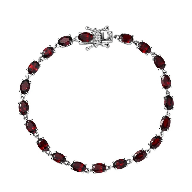 Mosambik Granat Armband ca. 20 cm 925 Silber platiniert ca. 12,28 ct.