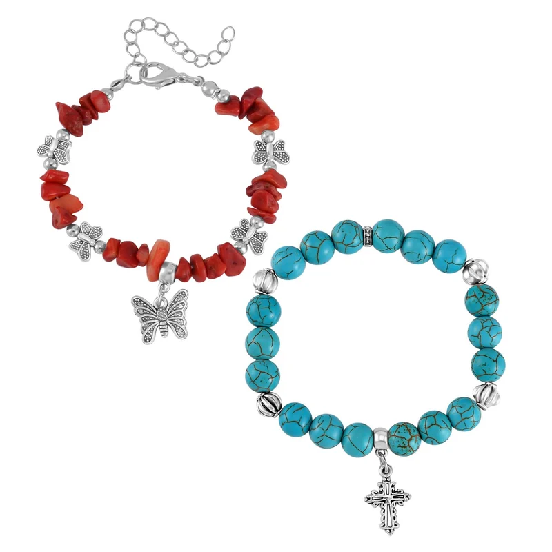 Blauer Howlit, Rote Koralle Schmuckset Legierung Schwarz oxidiert ca. 161.00 ct