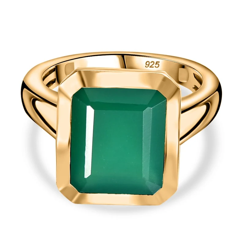 Verde Onyx Ring 925 Silber 750 Gelbgold Vermeil ca. 5,70 ct