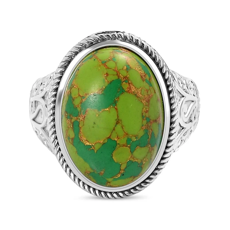 Grüner Türkis Ring, Edelstahl ca. 10.53 ct