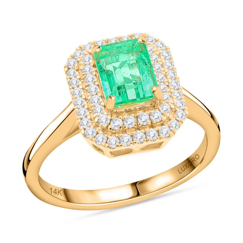 AAA Kolumbianischer Smaragd, Weißer Diamant Ring 585 Gold ca. 1,65 ct