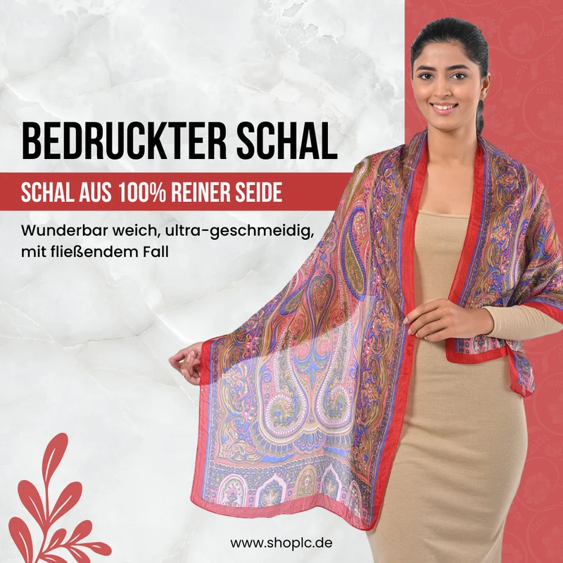 Eleganter Luxuriöser 100% Seidenschal, Größe: 160 x 49 cm, Blau-Mehrfarbig