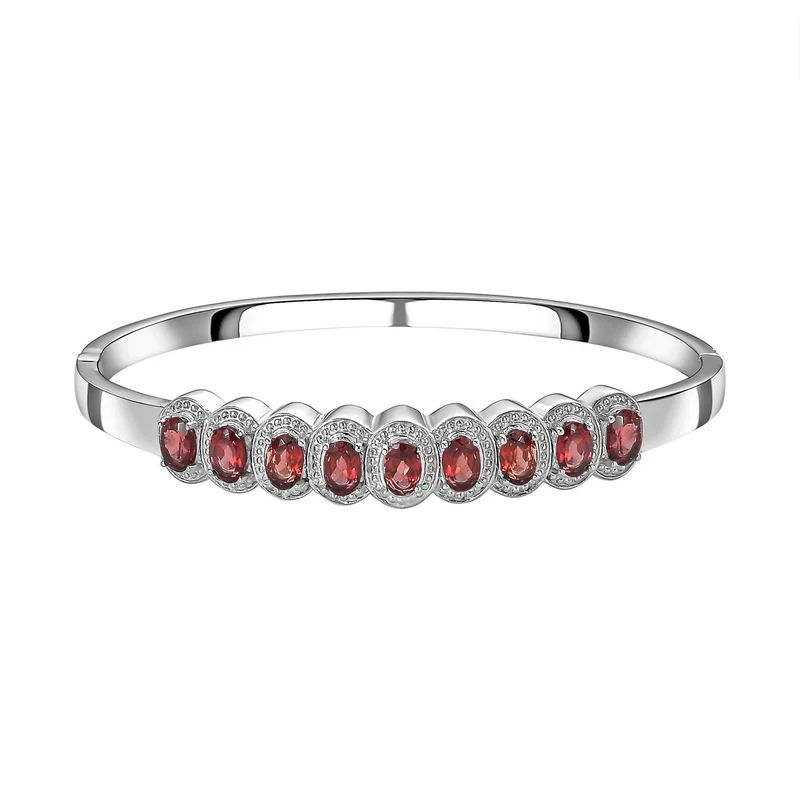 Roter Granat Armreif ca. 19 cm Edelstahl ca. 4.95 ct