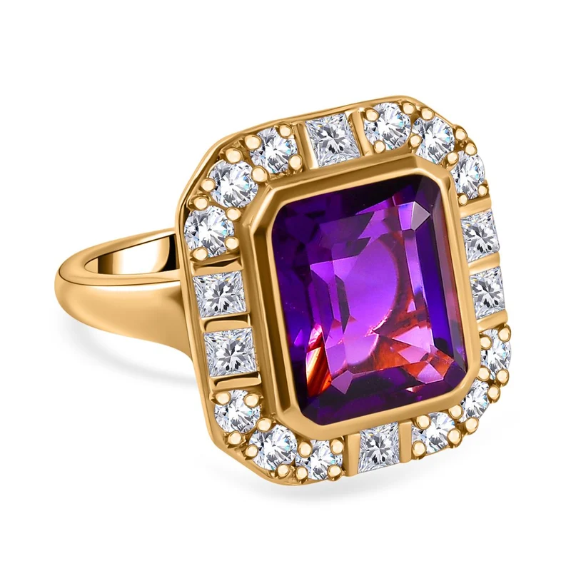 AAA Marokkanischer Amethyst, Weißer Zirkon Ring, 925 Silber Gelbgold Vermeil, ca. 6.32 ct