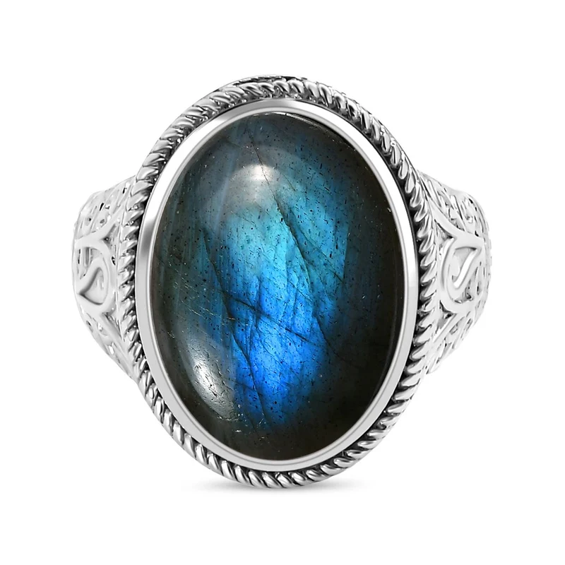 Labradorit Ring, 316L Edelstahl , ca. 13.73 ct
