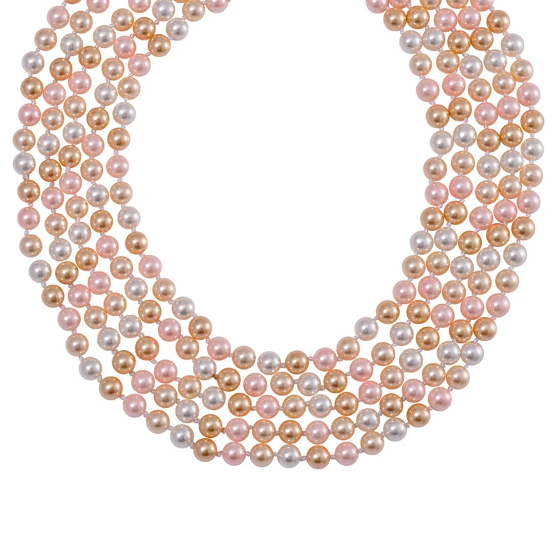 Mehrreihige Muschelkernperle in Gold, Rosa und weiß, 255 cm