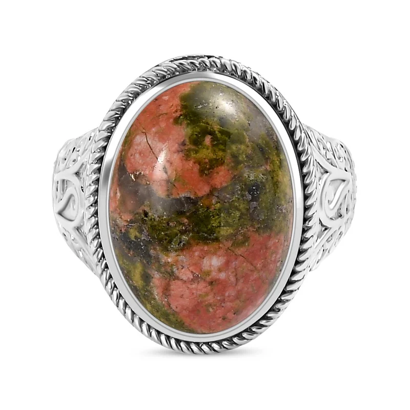 Unakite Ring, Edelstahl, ca. 12.85 ct