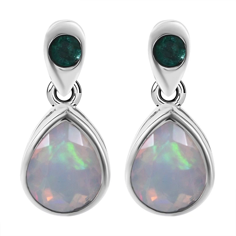 AA Natürlicher, äthiopischer Welo Opal, Kagem Sambischer Smaragd Ohrringe 925 Silber rhodiniert ca. 2,22 ct.