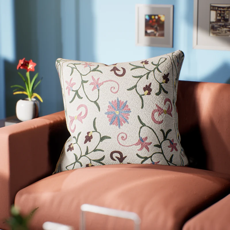 Exquisite Bestickte Kissenhülle - Luxusdesign 45x45 cm, rosa und weinrot