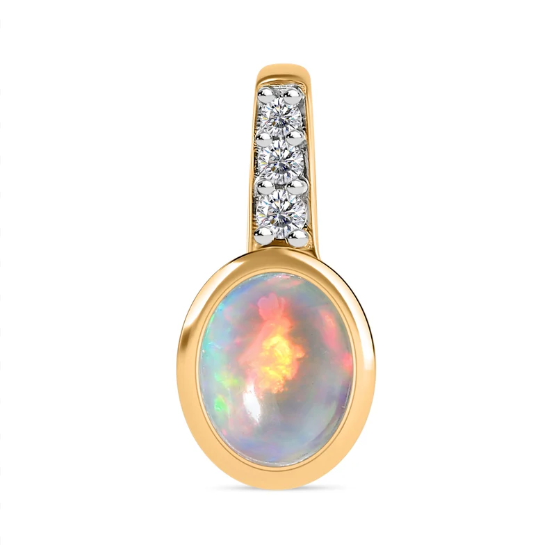 AA Natürlicher, äthiopischer Welo Opal, Weißer Zirkon Anhänger 925 Silber vergoldet ca. 1.27 ct