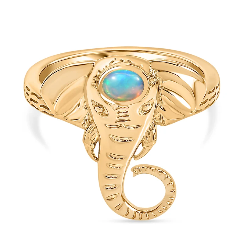 Djoy AA Natürlicher, äthiopischer Welo Opal Ring 925 Silber 750 Gelb Vergoldet ca. 0.12 ct
