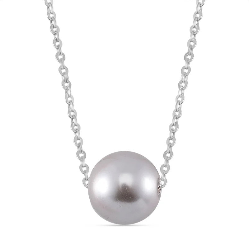 Graue Muschelkernperle Halskette Flexibles 925 Silber rhodiniert