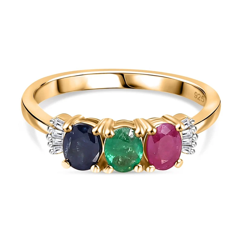 Kanchanaburi Blauer Saphir, Thailändischer Rubin Ring 925 Silber 750 Gelbgold Vermeil ca. 1,34 ct
