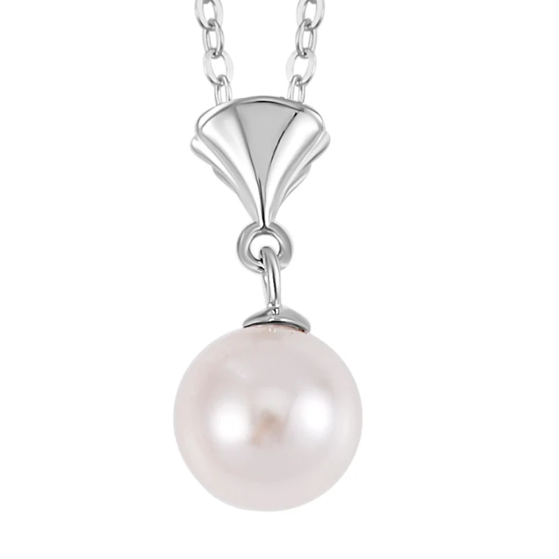 Weiße Muschelkernperle (8-9 mm) Anhänger mit Kette ca. 50 cm, 925 Silber rhodiniert und Edelstahl