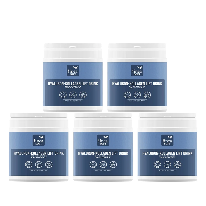 Linea Soft 5er-Set Hyaluron und Collagen Anti-Aging Lift Drink 300g - 30 Tage Kur (Verzehrempfehlung: 10g täglich)