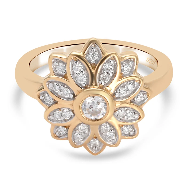 Moissanit Blumen-Ring, 925 Silber vergoldet ca. 0,36 ct