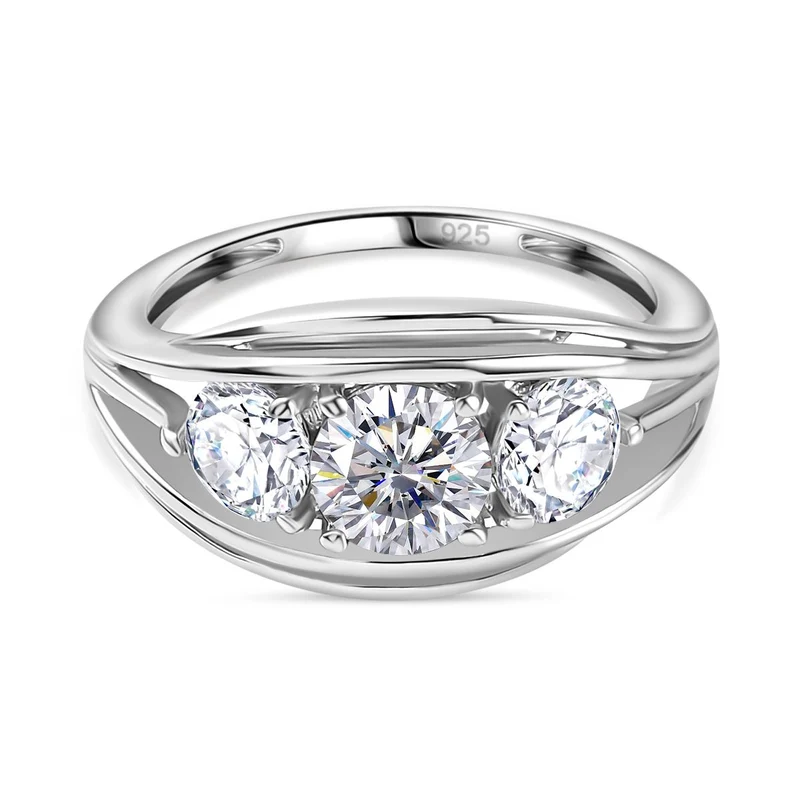Moissanit Ring, 925 Silber platiniert, ca. 1.65 ct