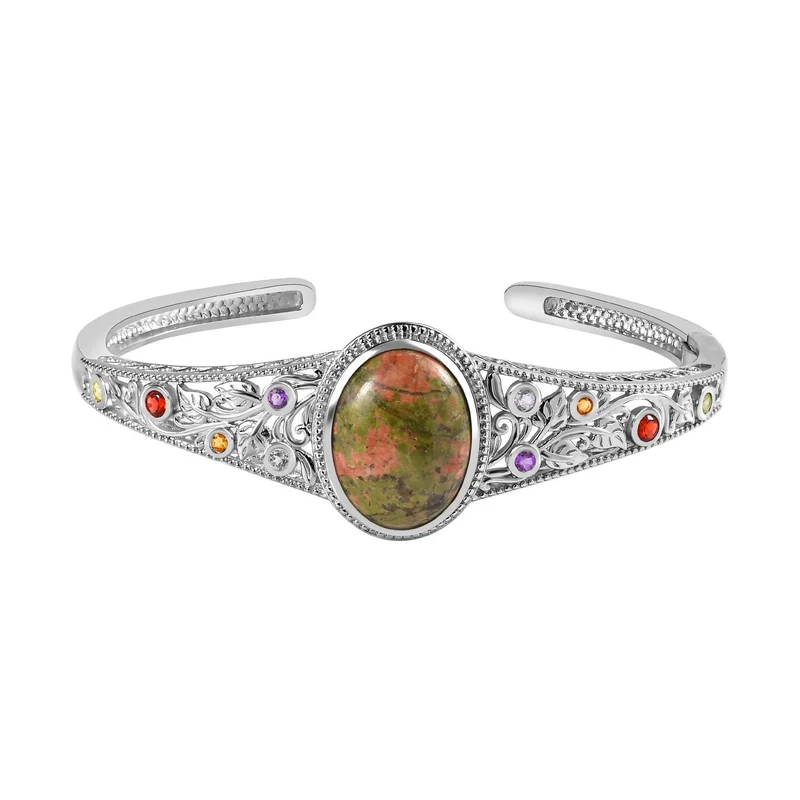 Unakite, mehrfarbiger Edelstein in Frühlingsfarben Armreif ca. 19 cm Messing ca. 18.57 ct