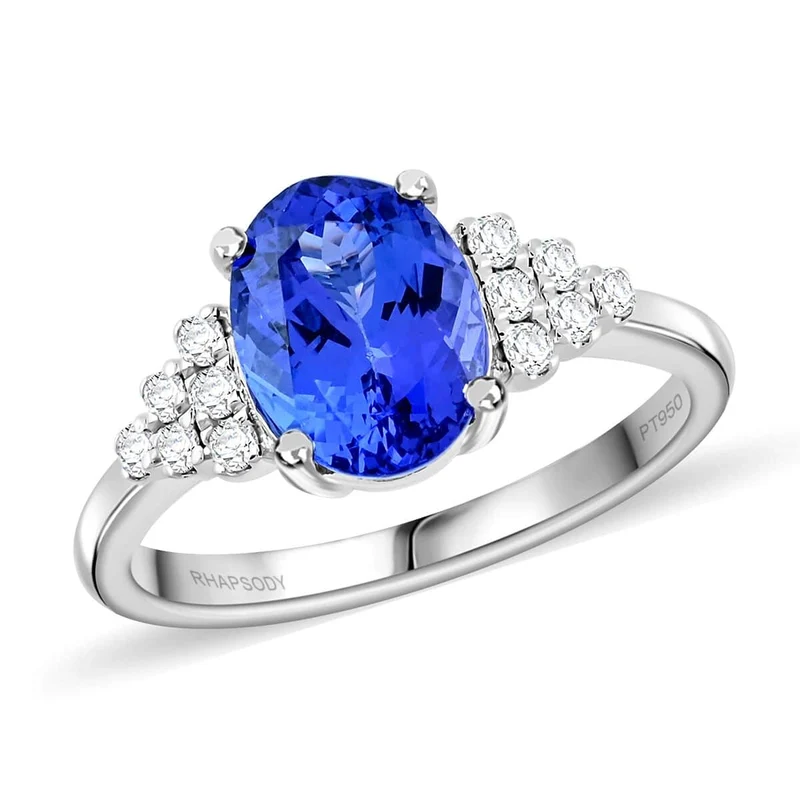 AAAA Tansanit, Weißer Diamant Ring 950 Platin ca. 2,50 ct
