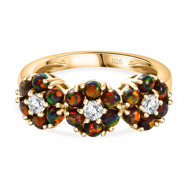 Weißer Zirkon, Labor erstellt schwarzen Opal Ring 925 Silber vergoldet ca. 1,10 ct