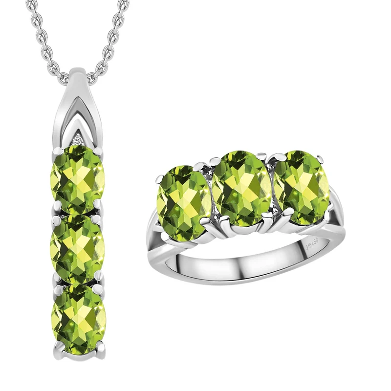 Peridot Schmuckset Edelstahl ca. 7.30 ct