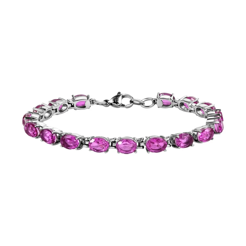 Orchidee Farbene Quarz Triplette Armband, ca. 18 cm, Edelstahl ca. 12.44 ct