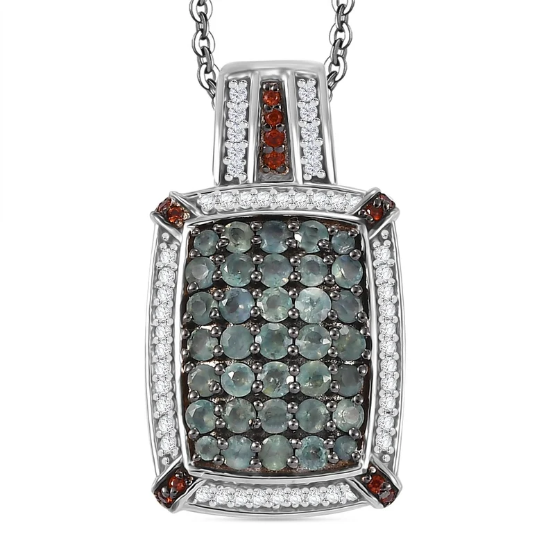 AA Alexandrit, Kaffee Zirkon Anhänger mit Kette (ca. 45 cm), 925 Silber rhodiniert ca. 2.42 ct
